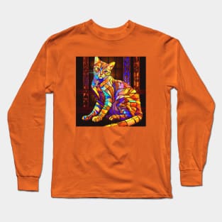 Stained Glass Cat Sitting in Front of a Stained Glass Window Long Sleeve T-Shirt